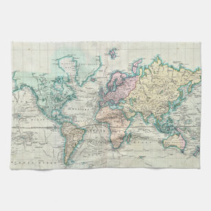  kaart van de wereld (1801) theedoek