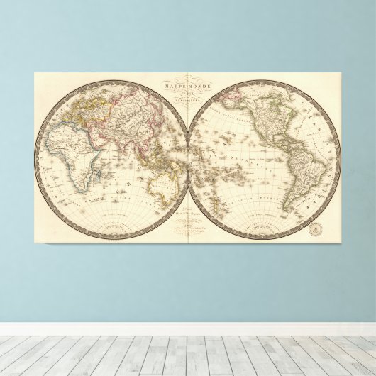 kaart van de wereld (1820) canvas afdruk (Insitu (Houten vloer))