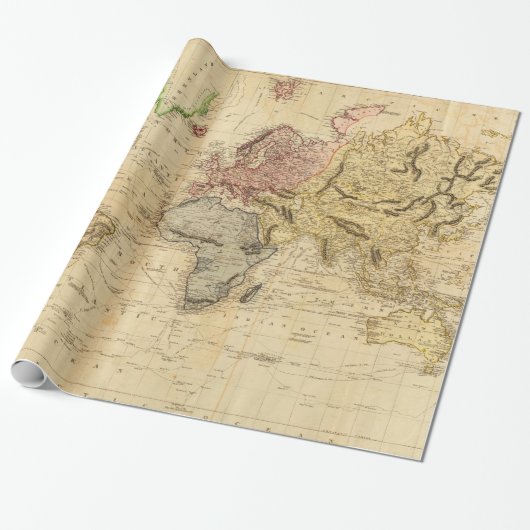 kaart van de wereld (1831) cadeaupapier (Uitgerold)