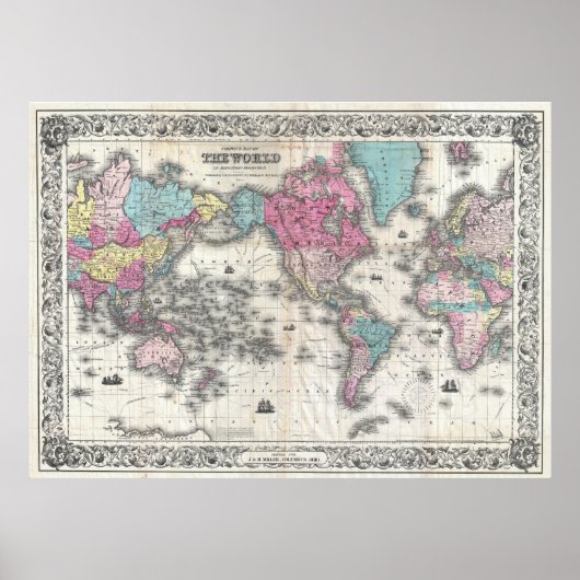  kaart van de wereld (1852) poster (Voorkant)