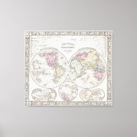 kaart van de wereld (1864) 3 canvas afdruk (Voorkant)