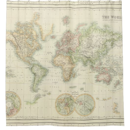 kaart van de wereld (1872) douchegordijn (Voorkant)