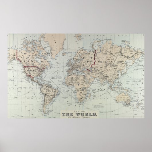  kaart van de wereld (1875) poster (Voorkant)