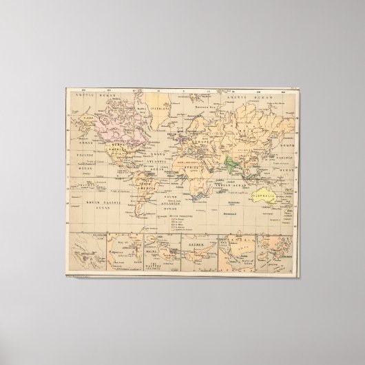 kaart van de wereld (1880) canvas afdruk (Voorkant)