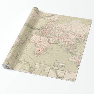 kaart van de wereld (1898) cadeaupapier