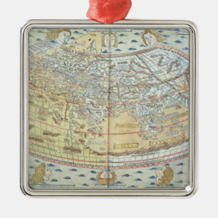 Kaart van de wereld 2 metalen ornament