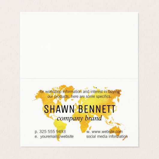 Kaart van de wereld (goud) visitekaartjes (Buitenkant ongevouwen)
