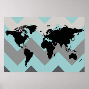 kaart van de wereld met chevron - strepen poster