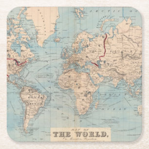 Kaart van de wereld op de prognose van Mercator Vierkante Kartonnen Onderzetter