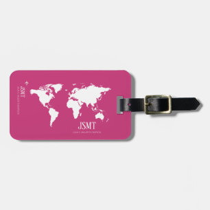 kaart van de wereld op roze bagagelabel
