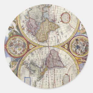 Kaart van de wereld vanaf 1626 ronde sticker