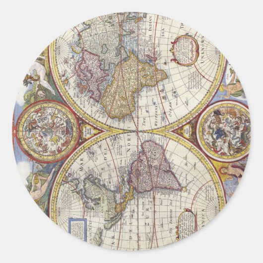 Kaart van de wereld vanaf 1626 ronde sticker (Voorkant)