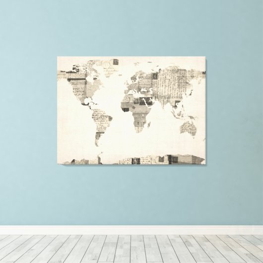 Kaart van de Wereldkaart van oude Briefkaarten Canvas Afdruk (Insitu (Houten vloer))