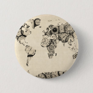Kaart van de Wereldkaart van Oude Klokken Ronde Button 5,7 Cm