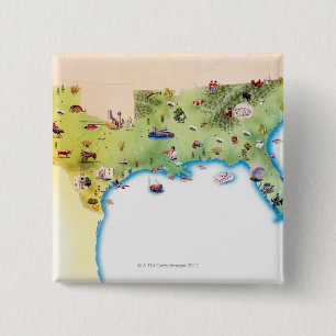 Kaart van de Zuid-Verenigde Staten van Amerika, me Vierkante Button 5,1 Cm