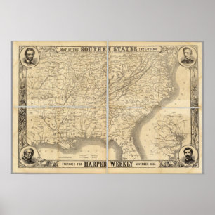 Kaart van de zuidelijke staten poster