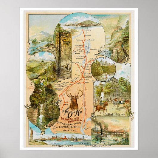 kaart van Delaware en Hudson Poster (Voorkant)