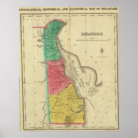 Kaart van Delaware Poster (Voorkant)