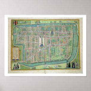 Kaart van Delft, van "Civitates Orbis Terrarum" do Poster