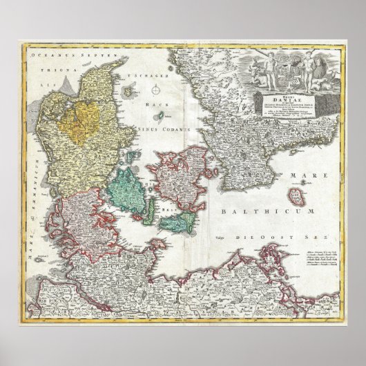 kaart van Denemarken (1730) Poster (Voorkant)