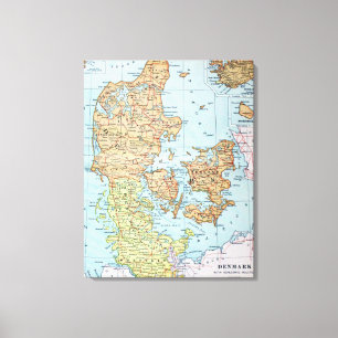  kaart van Denemarken (1905) Canvas Afdruk