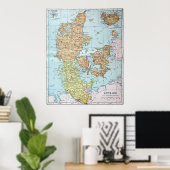  kaart van Denemarken (1905) Poster (Thuiskantoor)