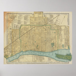  kaart van Detroit Michigan (1895) Poster