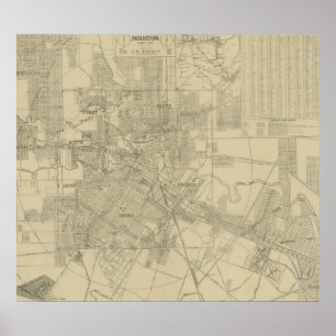  kaart van Downtown Houston (1913) Poster