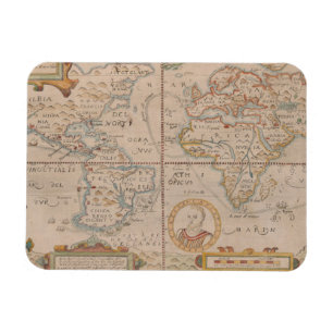 Kaart van Drake's Circumnavigation van het Wereldb Magneet