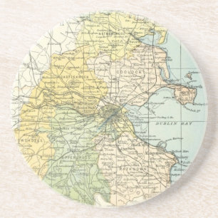  kaart van Dublin en omringende gebieden (1900) Zandsteen Onderzetter