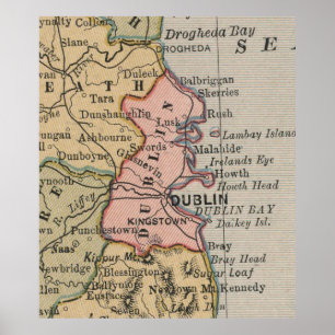 kaart van Dublin Ierland (1883) Poster