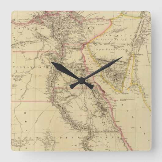  kaart van Egypte (1832) Vierkante Klok (Voorkant)