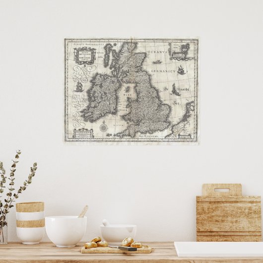  kaart van Engeland en Ierland (1631) Poster (Keuken)