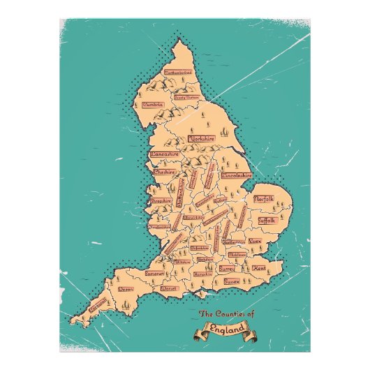Kaart van Engeland graafschappen Foto Afdruk (Voorkant)