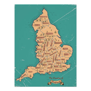 Kaart van Engeland graafschappen Perfect Poster