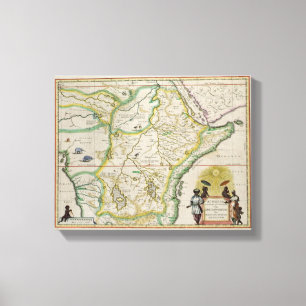 Kaart van Ethiopië met vijf Afrikaanse staten Canvas Afdruk