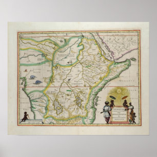 Kaart van Ethiopië met vijf Afrikaanse staten Poster