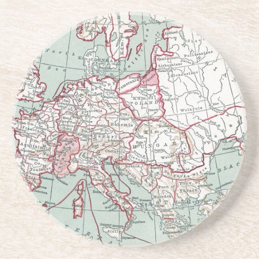 KAART VAN EUROPA, 12e EEUW Zandsteen Onderzetter (Voorkant)