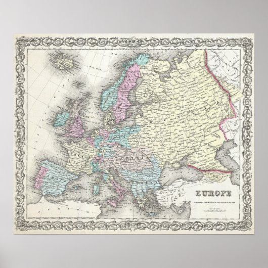  kaart van Europa (1855) Poster (Voorkant)