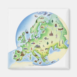 Kaart van Europa met voorbeelden van beroemde Magneet