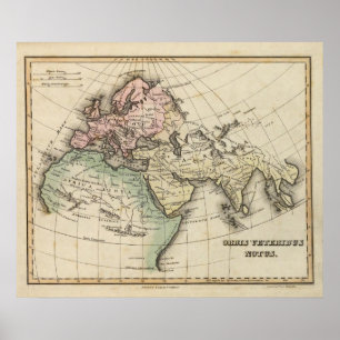 kaart van Europa, Noord-Afrika en Zuidoost-Azië Poster