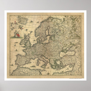 Kaart van Europa van Frederico de Wit 1700 Poster