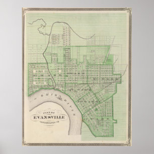  kaart van Evansville Indiana (1876) Poster
