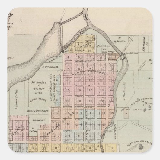 Kaart van Faribault, Rice County, Minnesota Vierkante Sticker (Voorkant)