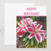 Kaart van Floral Birthday Pink Lilies (Voorkant / Achterkant)