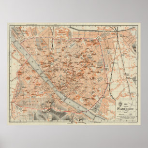  kaart van Florence Italië (1895) Poster
