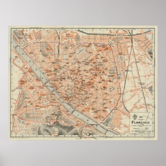  kaart van Florence Italië (1895) Poster (Voorkant)