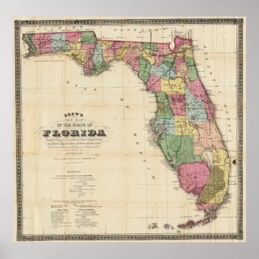  kaart van Florida (1870) Poster (Voorkant)