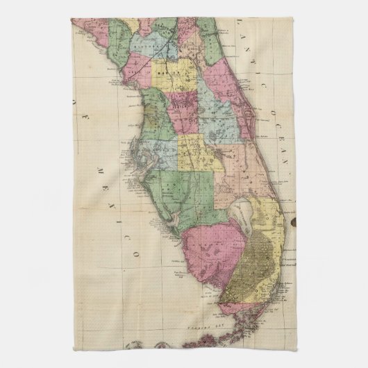 kaart van Florida (1870) Theedoek (Verticaal)