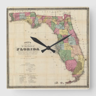  kaart van Florida (1870) Vierkante Klok